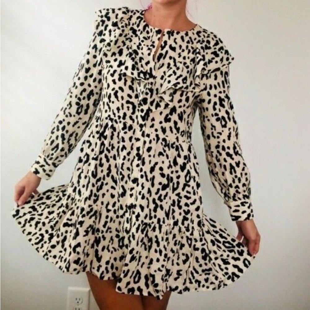 Zara Black and White Ruffled Tiered Dress with Bishop Sleeves